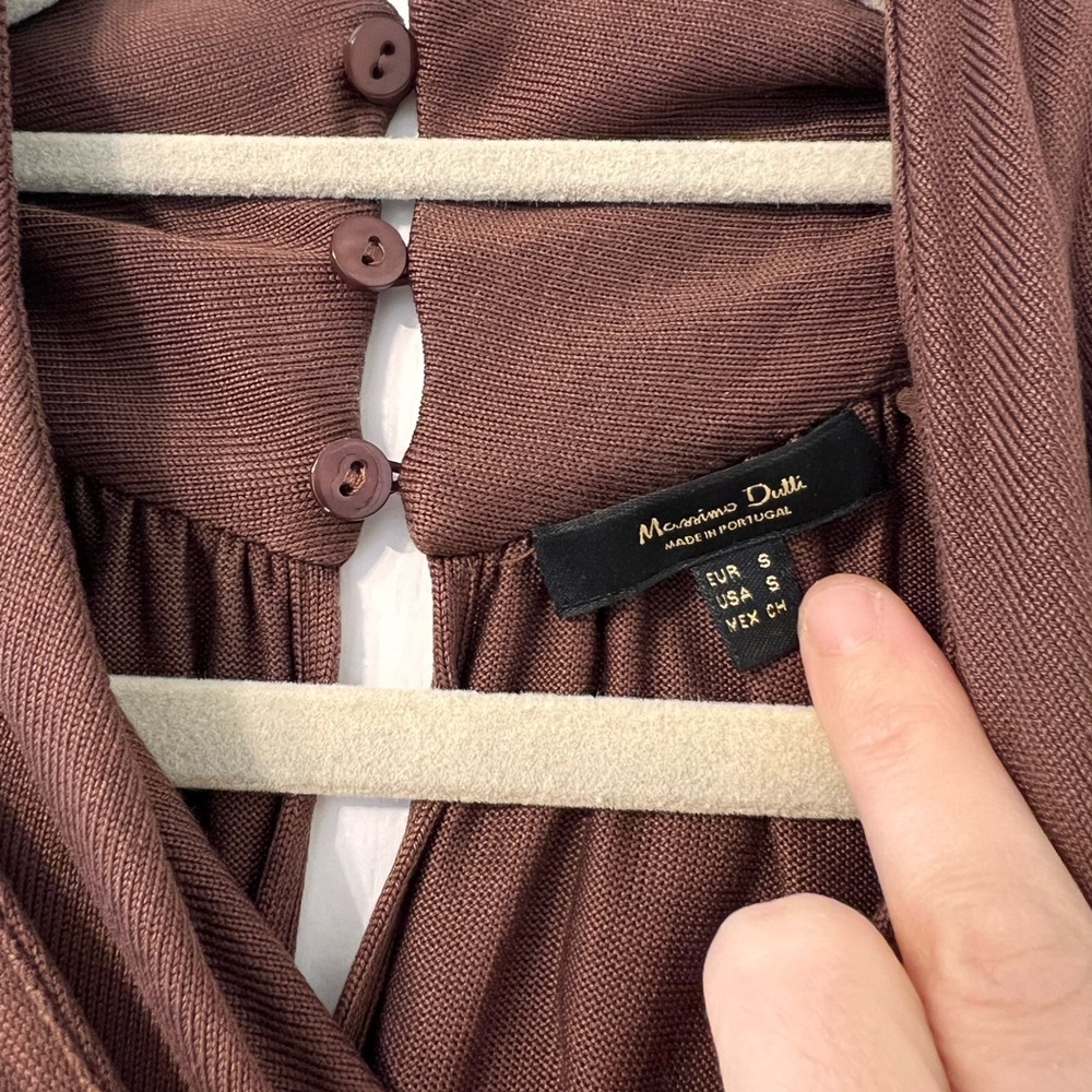 MASSIMO DUTTI BROWN CROSSOVER HALTERNECK MIDI DRESS ✨ - Picture 5 of 5